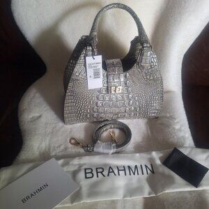 NWT Brahmin Adrian Chrome Melbourne Croc Embossed Leather Satchel Handbag